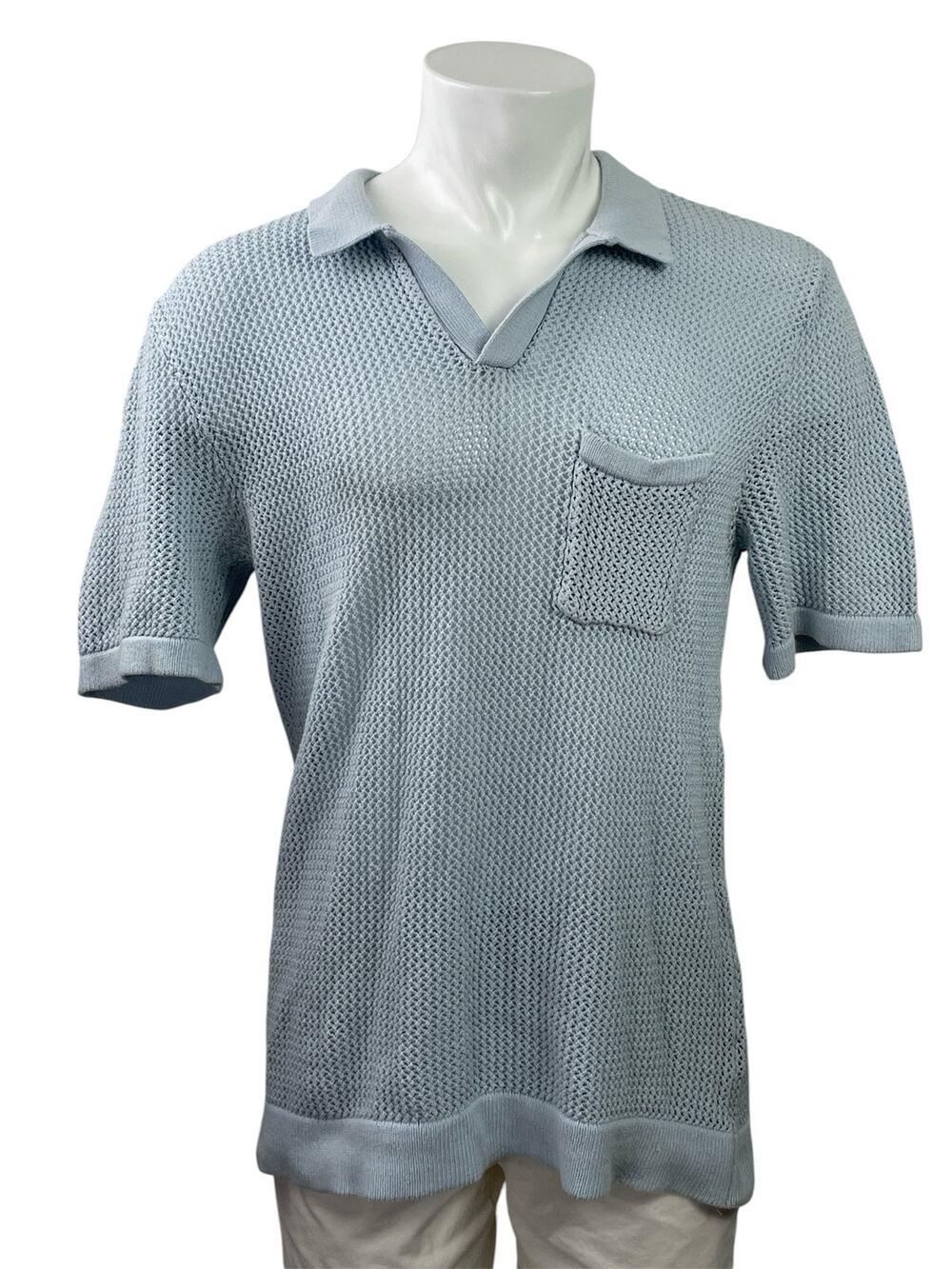 Art of Rhetoric Men's Blue Short Sleeve Open Knit Pocket Polo Shirt Top Size L